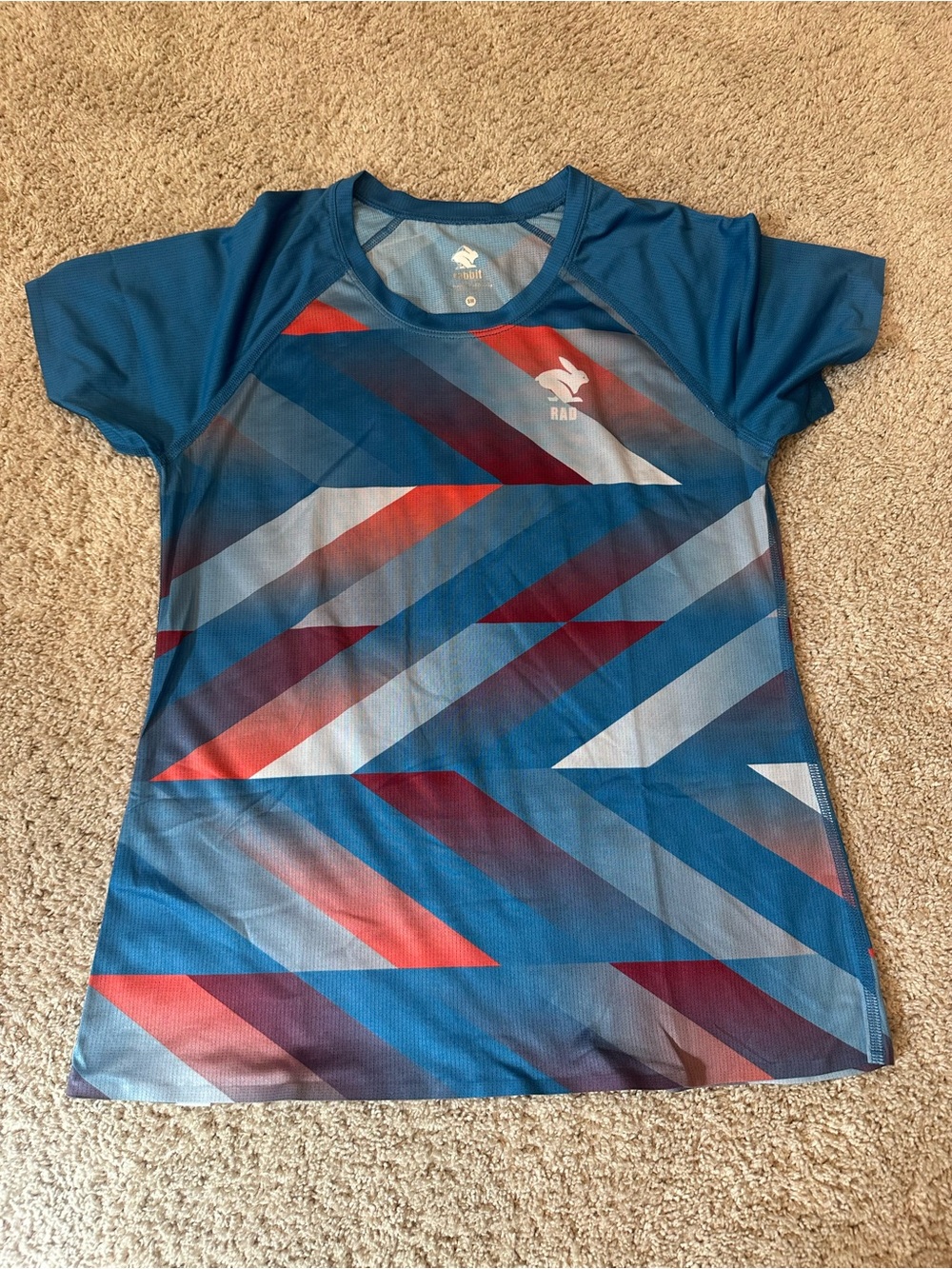 Rabbit RAD Women's Short Sleeve Performance Tee in Blue Geometric Print